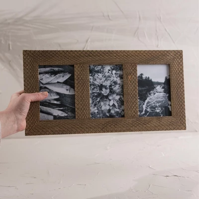 Crocodile Pattern 4X6 Three Photo Frame Natural Wood, MDF & Glass - Foreside Home & Garden 3 Crocodile Pattern 4X6 Three Photo Frame Natural Wood, MDF & Glass - Foreside Home & Garden