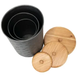 Set Of 3 Black Embossed Galvanized Metal Decorative Storage Canisters - Foreside Home & Garden