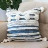 Blue And White Hand Woven 20 X 20 Inch Decorative Cotton Throw Pillow Cover With Insert And Hand Tied Braiding, Pom-Poms And Tassels - Foreside Home &
