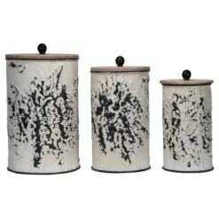 Set Of 3 Cream And Gray Floral Metal Decorative Storage Canisters - Foreside Home & Garden -Decor Home Life Store GUEST 0a6e4f62 ee76 4468 8366 51b5e95f5be3