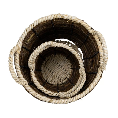 Set Of 2 Wrapped Rim Baskets Banana Leaf, Corn Husk & Metal - Foreside Home & Garden 4 Set Of 2 Wrapped Rim Baskets Banana Leaf, Corn Husk & Metal - Foreside Home & Garden - Image 2
