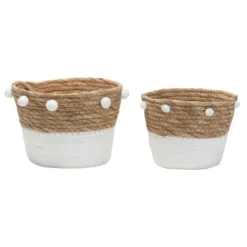 Set Of 2 Natural Cattail Decorative Storage Baskets With Pom Poms - Foreside Home & Garden 13 Set Of 2 Natural Cattail Decorative Storage Baskets With Pom Poms - Foreside Home & Garden -Decor Home Life Store GUEST 0d0c5293 43c0 4237 9409 8a8aa9d4482a