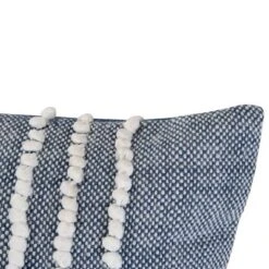 Blue Hand Woven Outdoor Decorative Throw Pillow With Pulled Curly Yarn Accents - Foreside Home & Garden -Decor Home Life Store GUEST 1075b360 3b4b 4952 a339 22ca281713a9