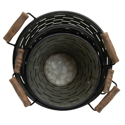 Set Of 3 Galvanized Metal & Wood Baskets - Foreside Home & Garden 4 Set Of 3 Galvanized Metal & Wood Baskets - Foreside Home & Garden - Image 2