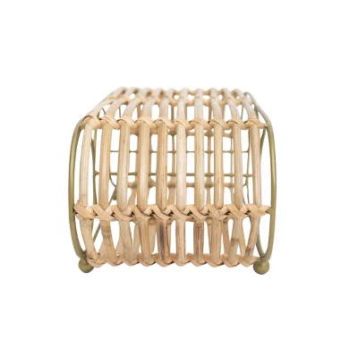 Wrapped Brass Metal & Rattan Wine Bottle Holder - Foreside Home & Garden 3 Wrapped Brass Metal & Rattan Wine Bottle Holder - Foreside Home & Garden - Image 2