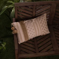 Tan Pulled Knot 14X22 Hand Woven Filled Outdoor Pillow - Foreside Home & Garden -Decor Home Life Store GUEST 1ce23326 ead9 4e70 aeb8 7bcbcb3370e6