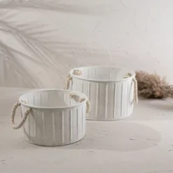 Set Of 2 Sandy Baskets White Metal & Cotton - Foreside Home & Garden