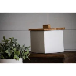 White Enamel Metal Lidded Decorative Storage Canister - Foreside Home & Garden -Decor Home Life Store GUEST 21320d18 6412 4358 b917 204a91c88f90