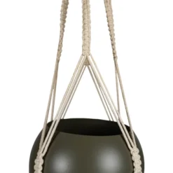 Round Hanging Pot Green Metal & Rope - Foreside Home & Garden -Decor Home Life Store GUEST 23fcccbe bef4 4d0b b982 289e438587ec