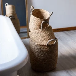 Set Of 3 Baskets Brown Woven Seagrass By Foreside Home & Garden