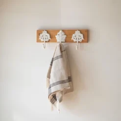 3 Fleur Hook Wall Hanger Cast Iron & Wood - Foreside Home & Garden