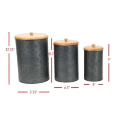 Set Of 3 Black Embossed Galvanized Metal Decorative Storage Canisters - Foreside Home & Garden -Decor Home Life Store GUEST 298c21c1 7412 4915 adc1 1b9897929621
