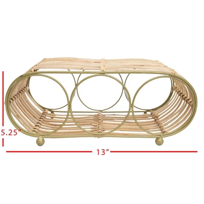 Wrapped Brass Metal & Rattan Wine Bottle Holder - Foreside Home & Garden 5 Wrapped Brass Metal & Rattan Wine Bottle Holder - Foreside Home & Garden - Image 4