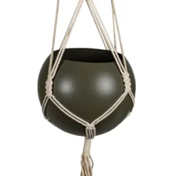 Round Hanging Pot Green Metal & Rope - Foreside Home & Garden -Decor Home Life Store GUEST 29a7f6da e447 484a 9d04 dcd32c63599d