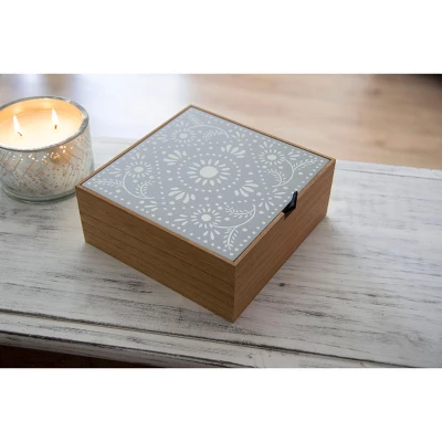 White Botanical 8x8" Lidded Decorative Wood Storage Box - Foreside Home & Garden 6 White Botanical 8x8" Lidded Decorative Wood Storage Box - Foreside Home & Garden - Image 4