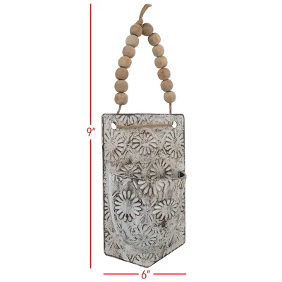 Rustic Antique White Metal Hanging Wall Storage Pocket - Foreside Home & Garden 9 Rustic Antique White Metal Hanging Wall Storage Pocket - Foreside Home & Garden - Image 7