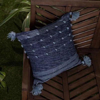 Blue With Corner Tassels 18X18 Hand Woven Filled Outdoor Pillow - Foreside Home & Garden 3 Blue With Corner Tassels 18X18 Hand Woven Filled Outdoor Pillow - Foreside Home & Garden