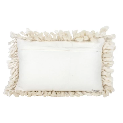14X22 Inch Hand Woven Yarn Tassel Pillow White Cotton & Acrylic With Polyester Fill By Foreside Home & Garden 5 14X22 Inch Hand Woven Yarn Tassel Pillow White Cotton & Acrylic With Polyester Fill By Foreside Home & Garden - Image 3