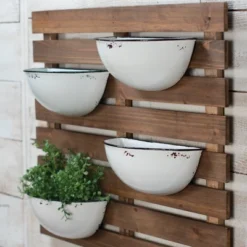 Rustic Slat Wood Wall Planter With Four Distressed White Enamel Pots - Foreside Home & Garden -Decor Home Life Store GUEST 39db8b70 137f 4eb3 b6f2 37e0b6a79e74
