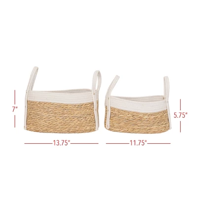Set Of 2 Oblong Handled Baskets Seagrass & White Cotton Rope By Foreside Home & Garden 9 Set Of 2 Oblong Handled Baskets Seagrass & White Cotton Rope By Foreside Home & Garden - Image 7