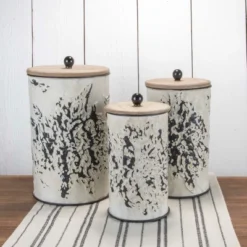 Set Of 3 Cream And Gray Floral Metal Decorative Storage Canisters - Foreside Home & Garden -Decor Home Life Store GUEST 3d627eed 8fff 47a3 b08b 619f7ab2926d