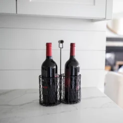 Black Metal & Wood Wine Bottle Caddy - Foreside Home & Garden -Decor Home Life Store GUEST 40f4736f b003 470d b9dc bda2983b9a2c