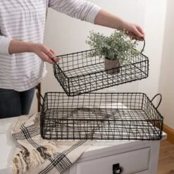 Set Of 2 Rectangle Trays Black Metal - Foreside Home & Garden