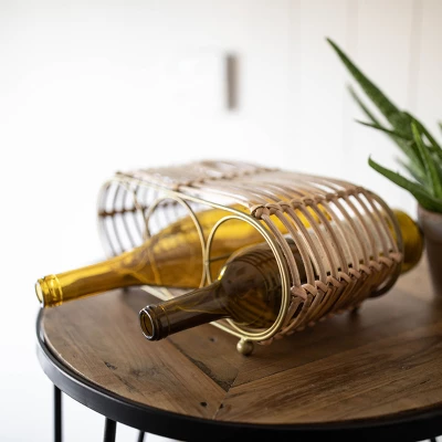 Wrapped Brass Metal & Rattan Wine Bottle Holder - Foreside Home & Garden 9 Wrapped Brass Metal & Rattan Wine Bottle Holder - Foreside Home & Garden - Image 8