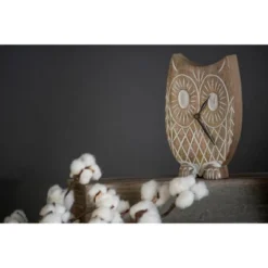 Handcarved White Wood Battery Operated Owl Table Clock - Foreside Home & Garden -Decor Home Life Store GUEST 4e72e598 3766 468b 9a8e 072e4adc86ae