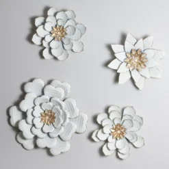 9.5 X 9.5 Inch White Metal Layered Lotus Flower Wall Décor - Foreside Home & Garden