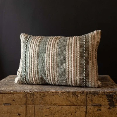 14x22" Hand Woven Stripe Green Outdoor Pillow Polyester With Polyester Fill By Foreside Home & Garden 3 14x22" Hand Woven Stripe Green Outdoor Pillow Polyester With Polyester Fill By Foreside Home & Garden