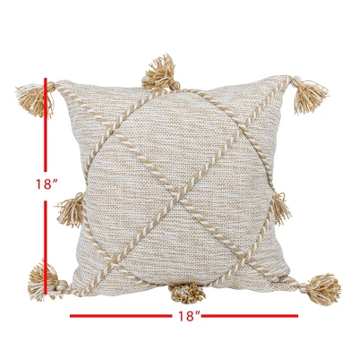 Tan With Braided Accents 18X18 Hand Woven Filled Outdoor Pillow - Foreside Home & Garden 6 Tan With Braided Accents 18X18 Hand Woven Filled Outdoor Pillow - Foreside Home & Garden - Image 4