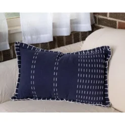 Blue Hand Woven 14x22" Decorative Cotton Throw Pillow And Hand Embroidered Pattern - Foreside Home & Garden -Decor Home Life Store GUEST 5c0f9aeb 3e8a 499f 9533 d6f2f29ae469