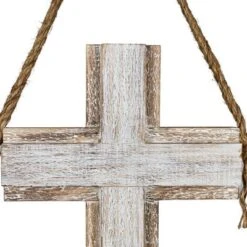 White-washed Cross Hanging Accent Wood & Rope - Foreside Home & Garden -Decor Home Life Store GUEST 5e03b049 554f 41d4 a884 272844f7e142