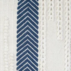 Blue And White Hand Woven 18 X 18 Inch Decorative Cotton Throw Pillow Cover With Insert And Hand Tied Braiding And Pom-Poms - Foreside Home & Garden -Decor Home Life Store GUEST 600357e9 29c3 4c8b a5ef a5ff6c9c7776