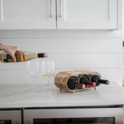 Wrapped Brass Metal & Rattan Wine Bottle Holder - Foreside Home & Garden 14 Wrapped Brass Metal & Rattan Wine Bottle Holder - Foreside Home & Garden -Decor Home Life Store GUEST 61894069 e598 47da 9674 32a24ffe54e9