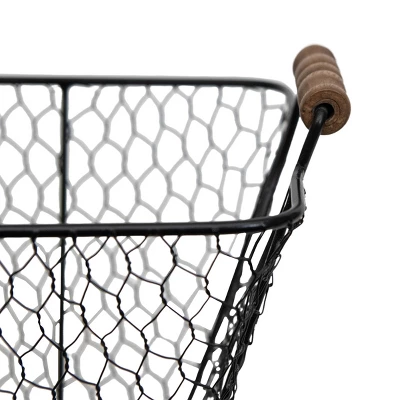 Set Of 2 Oblong Black Metal & Wood Baskets - Foreside Home & Garden 5 Set Of 2 Oblong Black Metal & Wood Baskets - Foreside Home & Garden - Image 3