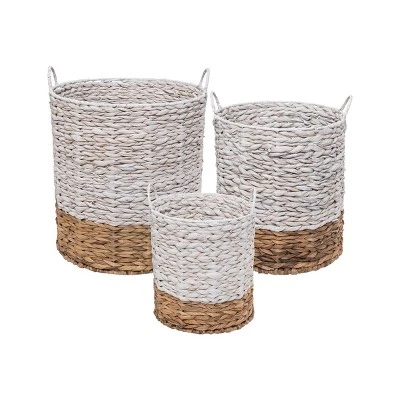 Set Of 3 Natural Water Hyacinth Decorative Storage Baskets With Handles 8 Set Of 3 Natural Water Hyacinth Decorative Storage Baskets With Handles - Image 6