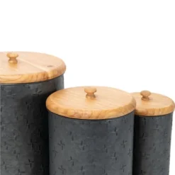 Set Of 3 Black Embossed Galvanized Metal Decorative Storage Canisters - Foreside Home & Garden -Decor Home Life Store GUEST 6d182662 e0a8 4bb1 9fac 6437b1ede367
