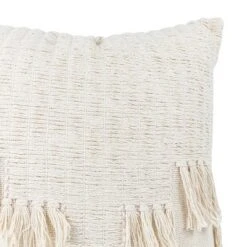 Cream Alternating Fringe 18X18 Hand Woven Filled Pillow - Foreside Home & Garden -Decor Home Life Store GUEST 6e0fe250 ad9b 4c68 abc6 1d93183e8de5