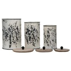 Set Of 3 Cream And Gray Floral Metal Decorative Storage Canisters - Foreside Home & Garden -Decor Home Life Store GUEST 738af412 29a2 422b 86f9 6c4bca870979