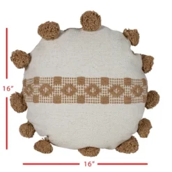 Tan With Pom Poms 16X16 Hand Woven Filled Round Pillow - Foreside Home & Garden 9 Tan With Pom Poms 16X16 Hand Woven Filled Round Pillow - Foreside Home & Garden -Decor Home Life Store GUEST 773b976b 0364 4c6e adbf 538ac1c51136