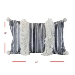 Blue Striped Hand Woven 14x22" Outdoor Decorative Throw Pillow With Hand Tied Tassels And Pom Poms - Foreside Home & Garden -Decor Home Life Store GUEST 77e8ca18 15cf 403c 9aee 3ed827e659c1