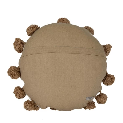 Tan With Pom Poms 16X16 Hand Woven Filled Round Pillow - Foreside Home & Garden 5 Tan With Pom Poms 16X16 Hand Woven Filled Round Pillow - Foreside Home & Garden - Image 3