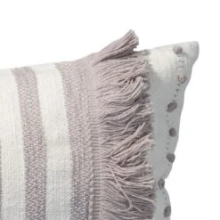Oversized 14x36" Decorative Cotton Lumbar Throw Pillow With Knotted Accent And Hand Tied Fringe - Foreside Home & Garden