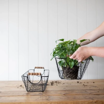 Set Of 2 Oblong Black Metal & Wood Baskets - Foreside Home & Garden 9 Set Of 2 Oblong Black Metal & Wood Baskets - Foreside Home & Garden - Image 7