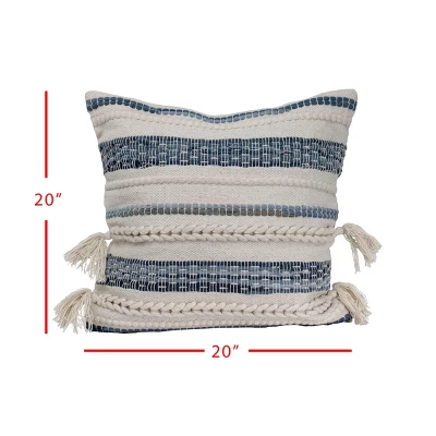 Blue 20x20" Cotton And Recycled Demin Decorative Throw Pillow With Hand Tied Tassels - Foreside Home & Garden 5 Blue 20x20" Cotton And Recycled Demin Decorative Throw Pillow With Hand Tied Tassels - Foreside Home & Garden - Image 3