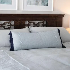 Blue With Navy Fringe 14X36 Hand Woven Filled Pillow - Foreside Home & Garden -Decor Home Life Store GUEST 81d97326 04d4 4ad8 80fa 5931c5a04df3