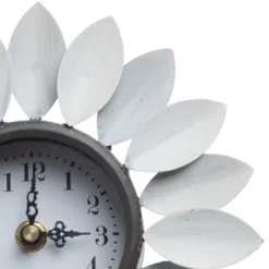 Distressed White Metal Flower Battery Operated Table Clock - Foreside Home & Garden -Decor Home Life Store GUEST 8215f264 0507 4ecb 9b08 2196cbdb2b0c