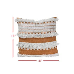 Orange Striped Hand Woven 18x18" Outdoor Decorative Throw Pillow With Hand Tied Fringe - Foreside Home & Garden -Decor Home Life Store GUEST 82de915f db6e 4f46 8a5f fce5deedfe09